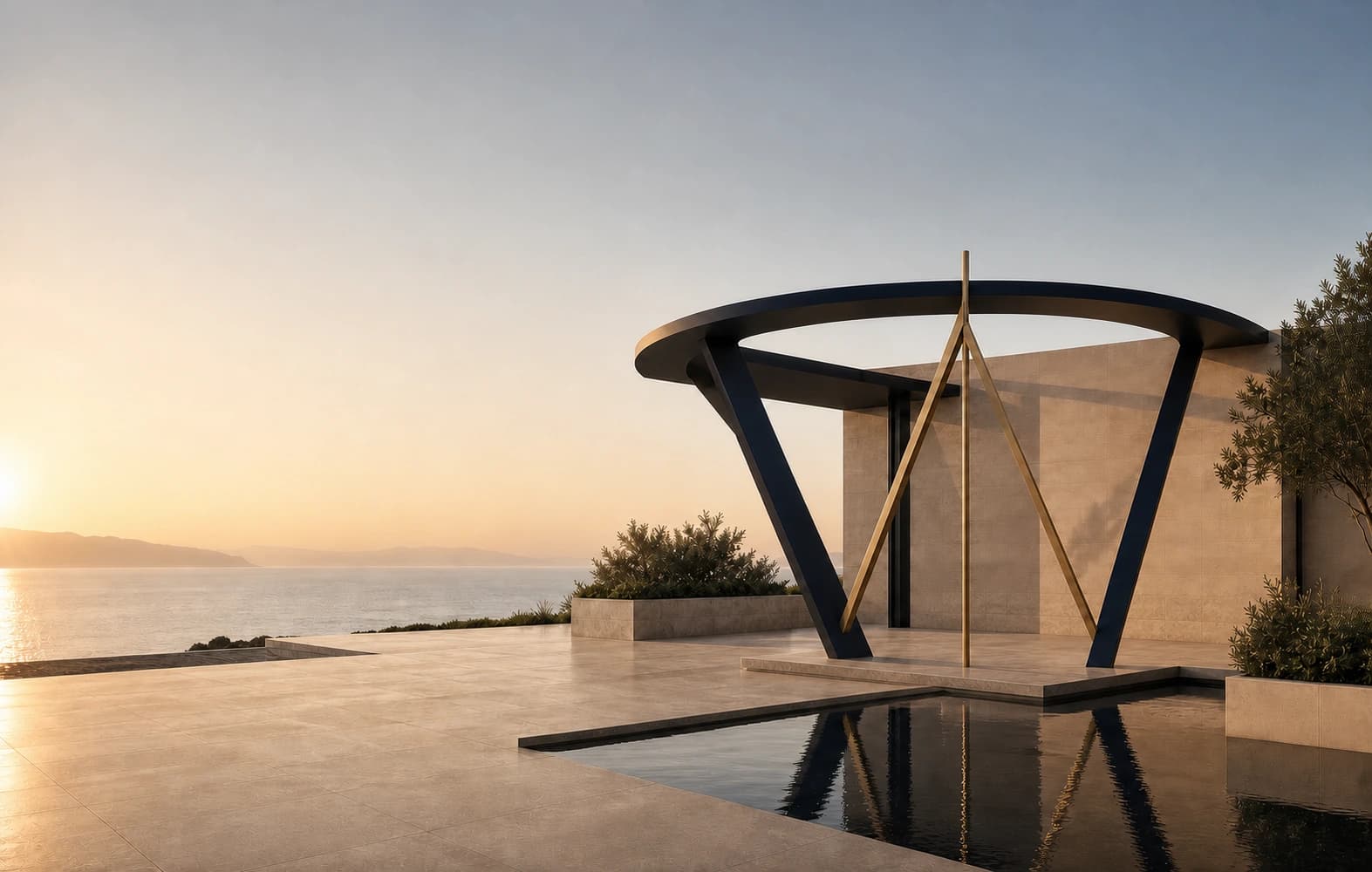 Terraza ejecutiva con pabellón arquitectónico inspirado en el monograma de Catania y Verona